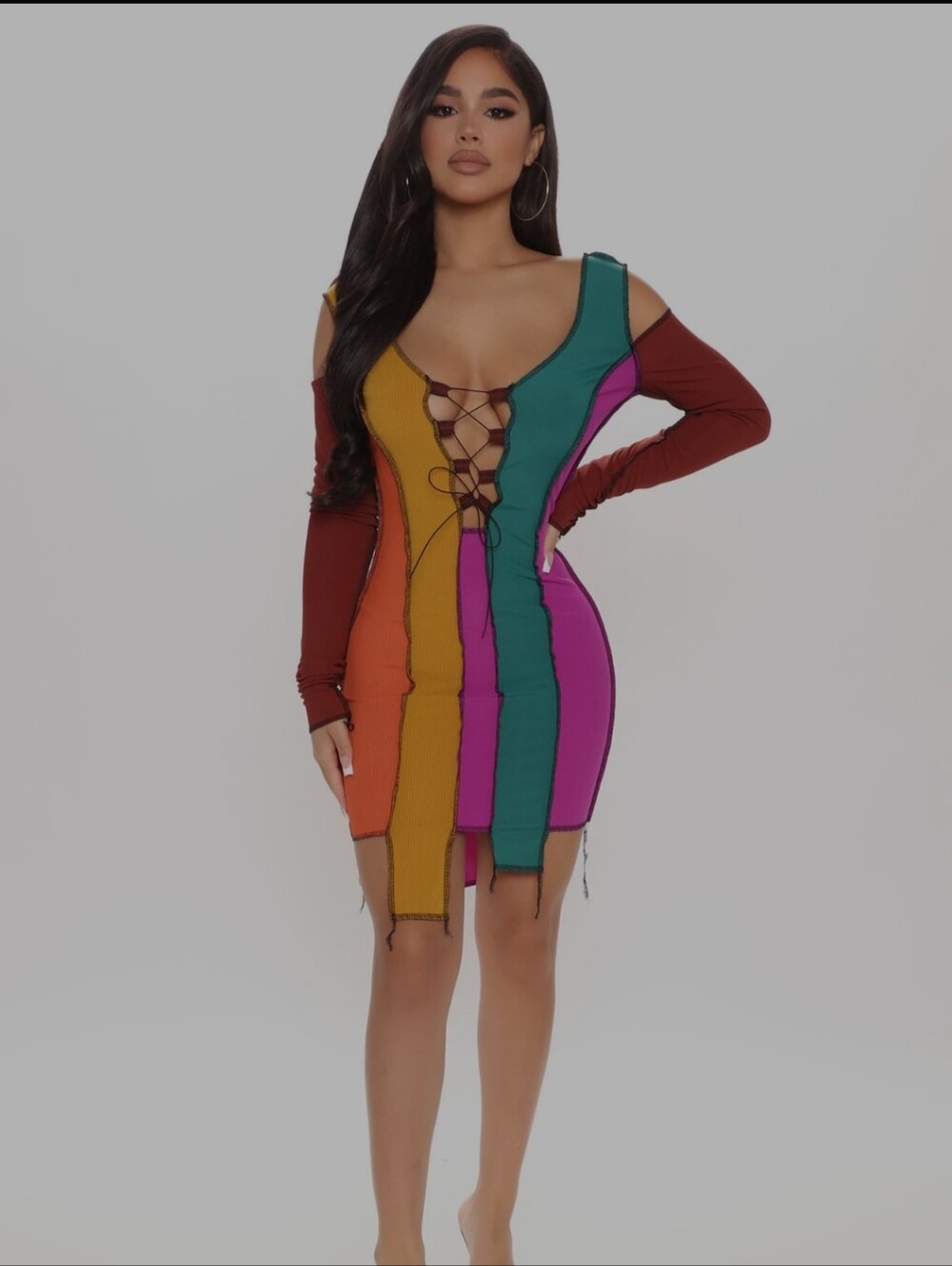 Multi-Color Lace-Up Bodycon Dress Size XL NWT